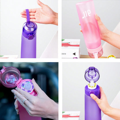 1pcs new 800ml/27oz Portable Transparent Air Water Bottle with Straw, Includes 1pcs Random Flavor Pod, Leak-Proof, Suitable for Outdoor Sports
