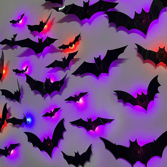 3D Halloween Bat & Spider 12/24Pcs Wall & Door Decor – Night Light Stickers, Easy-Apply Self-Adhesive Party Decorations 👻