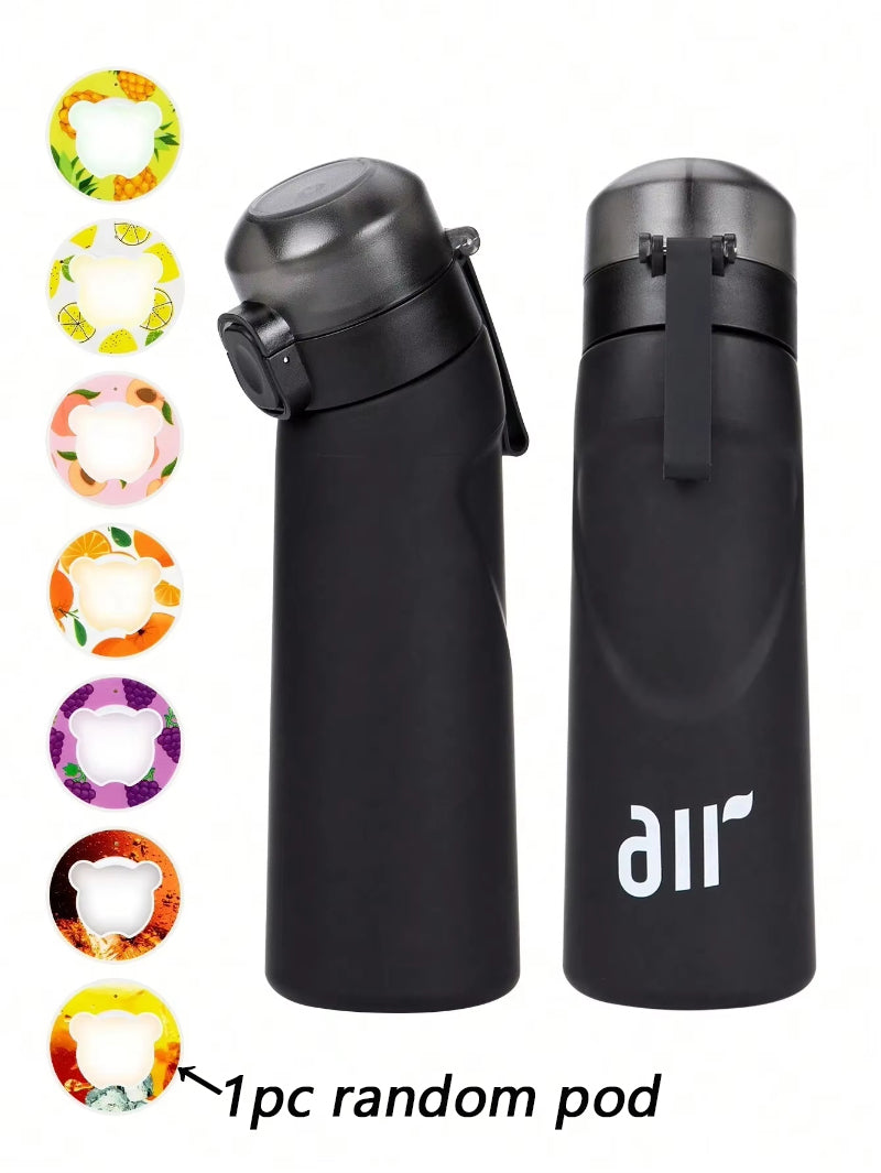 1pcs new 800ml/27oz Portable Transparent Air Water Bottle with Straw, Includes 1pcs Random Flavor Pod, Leak-Proof, Suitable for Outdoor Sports